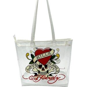 Ed Hardy White Skull Graphic Tote